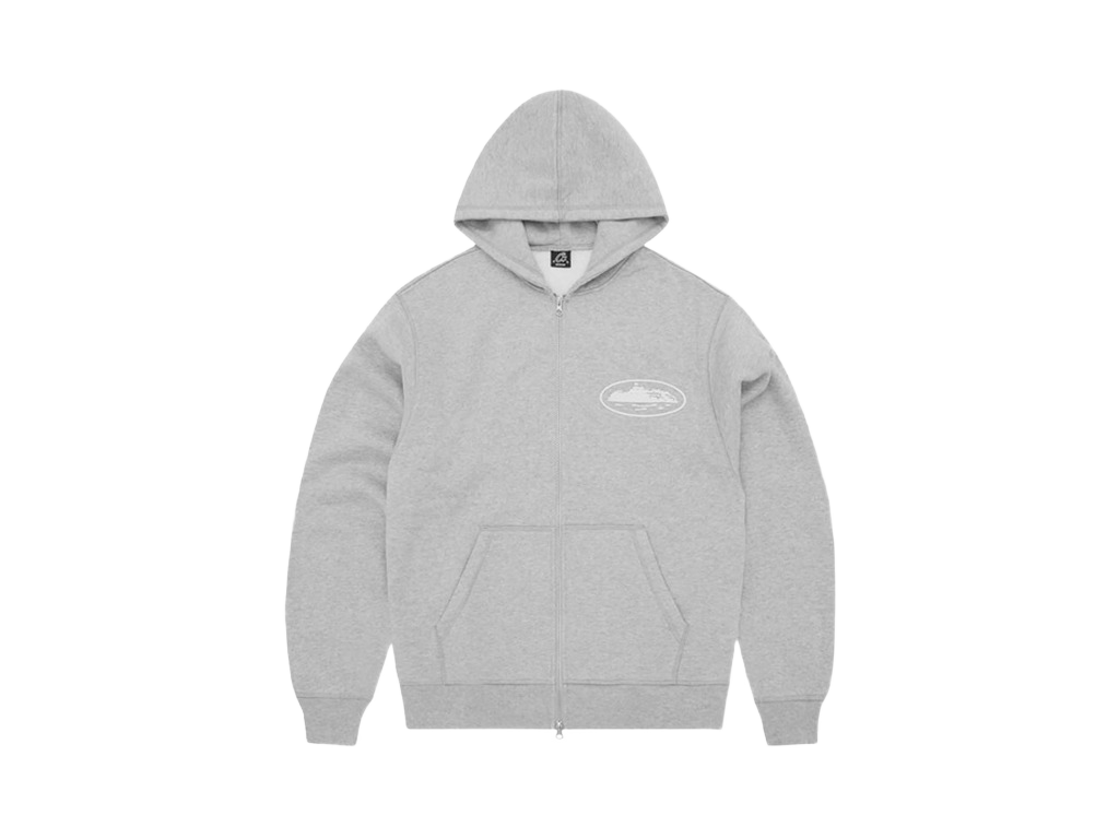 Corteiz Island Puff Print Zip Hoodie Grey