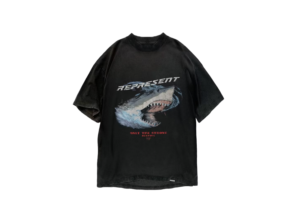 Represent Only The Strong Survive Shark Vintage Black T-Shirt-Represent-pikastore.cz
