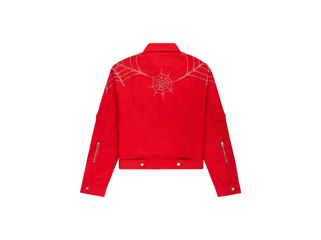 Sp5der Web Denim Cropped Trucker Jacket Red-Sp5der-pikastore.cz