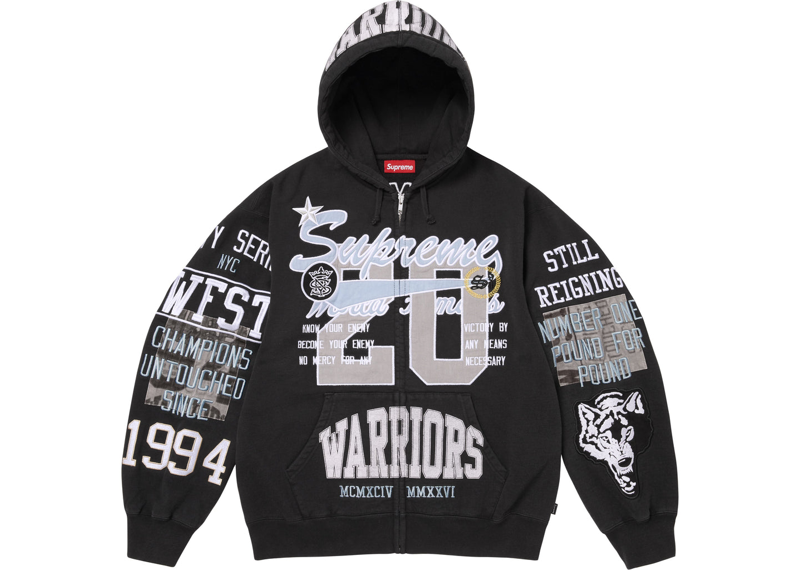 Supreme Warriors Applique Zip Up Hooded Sweatshirt black