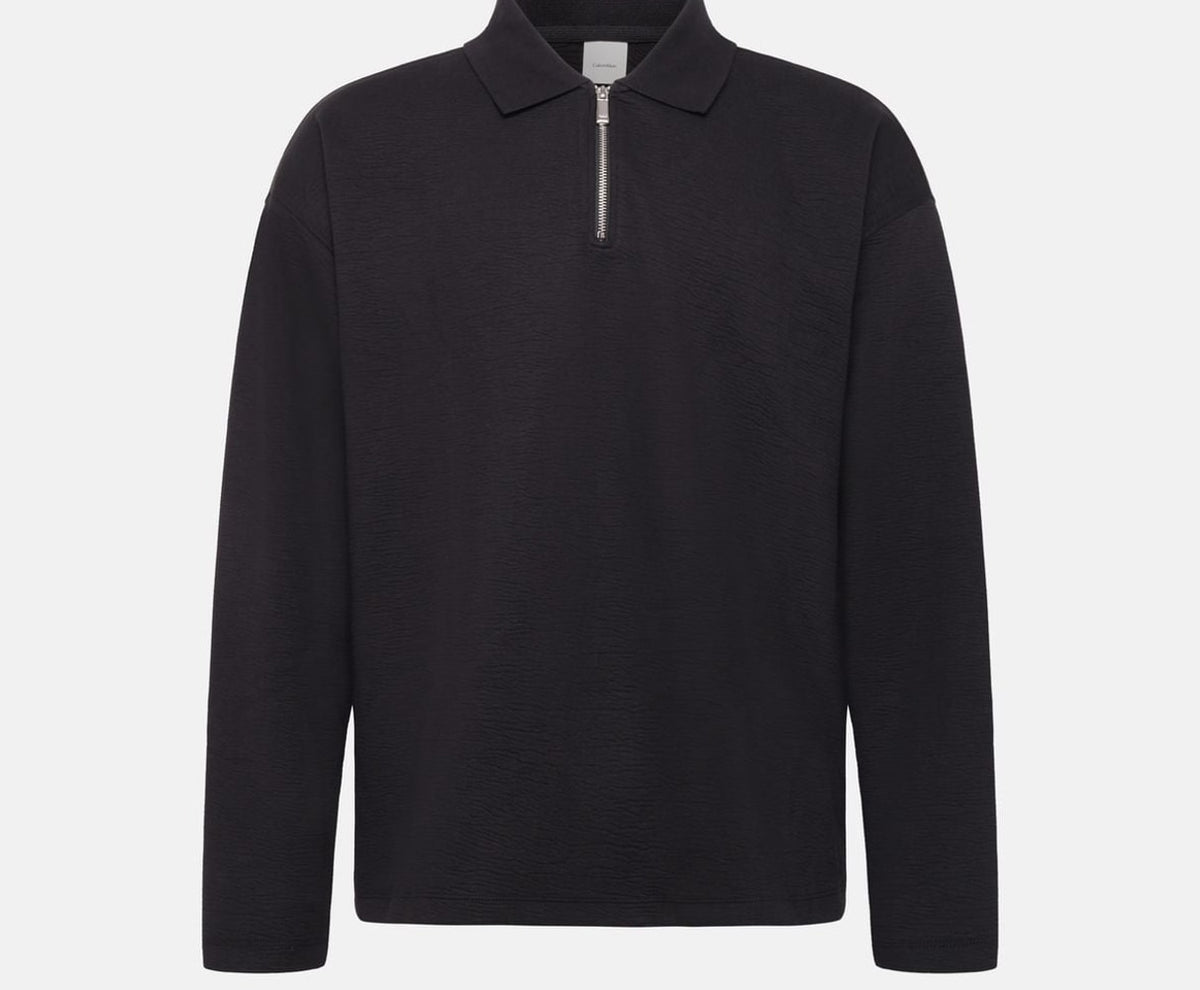 Calvin Klein Long-sleeved polo shirt Black – odjeća, crna