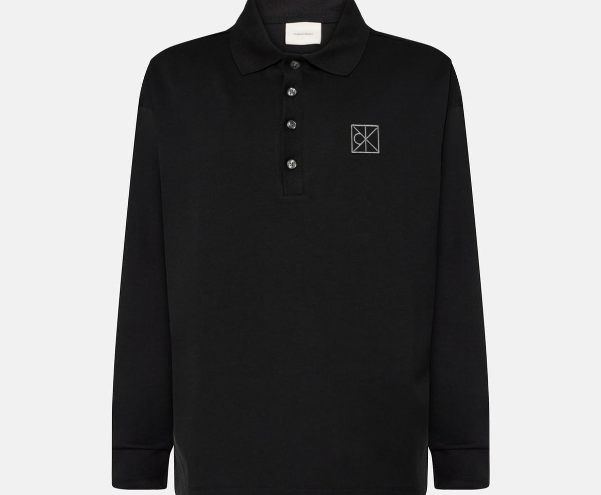 Calvin Klein Long-sleeved polo shirt Double Face Black – îmbrăcăminte, negru