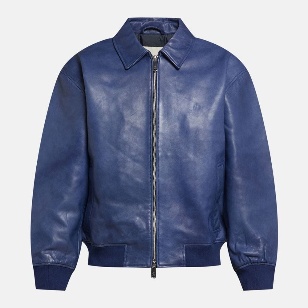 Calvin Klein Leather blouson Blue – Bekleidung, blau