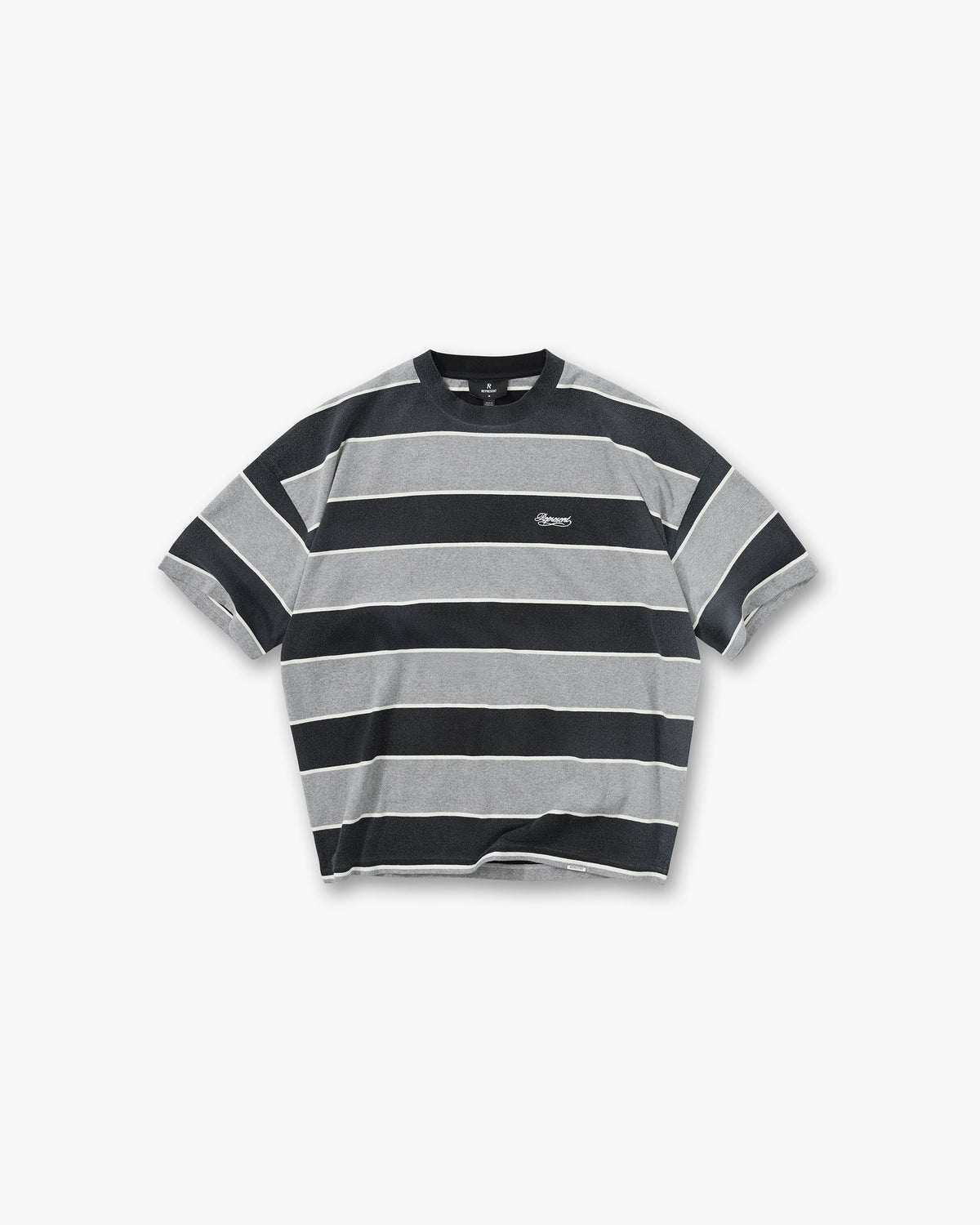 Represent Calfornia Striped T-Shirt Jet Black Grey Marl