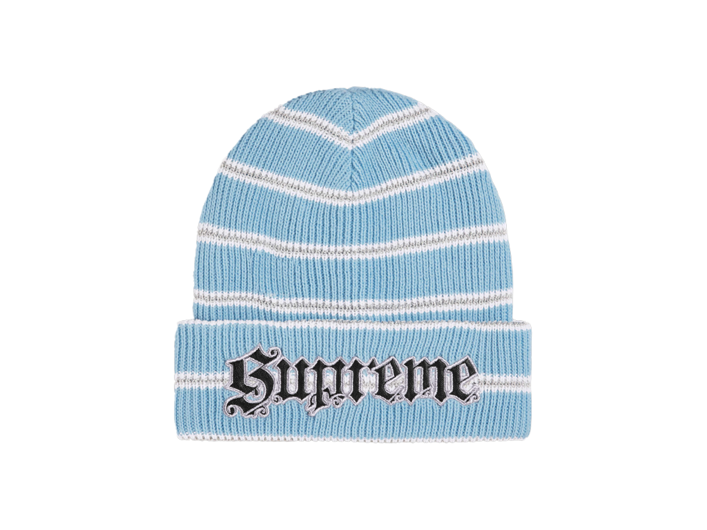 Supreme Metallic Stripe Beanie Light Blue