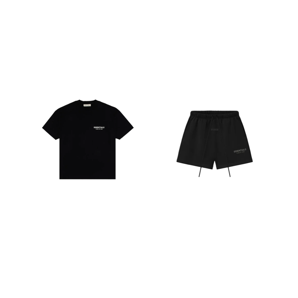 pikastore.cz - Fear of God Essentials S25 T-Shirt Jet Black + S25 Shorts Glossy Jet Black-Bundle-pikastore.cz-pikastore.cz