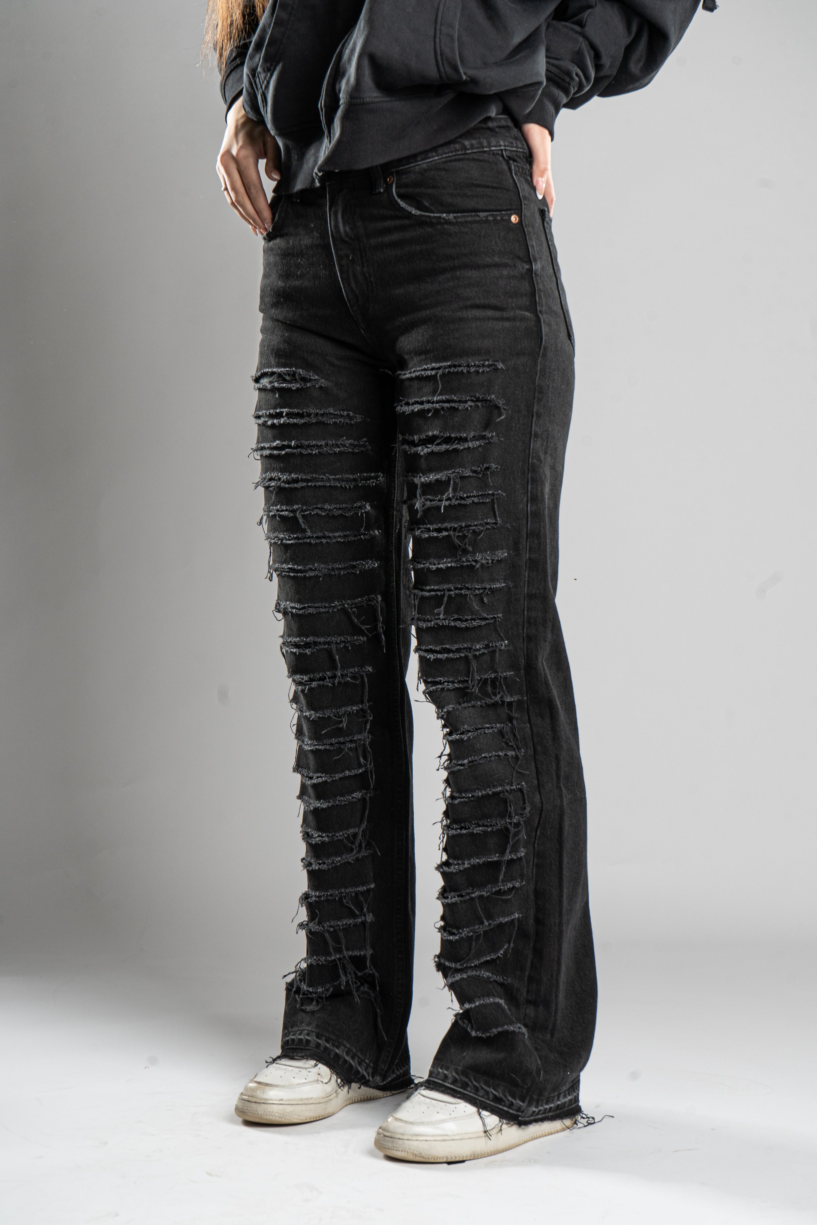 Custom WMNS Distressed Black Jeans-Kalhoty-Custompantsprg-pikastore.cz