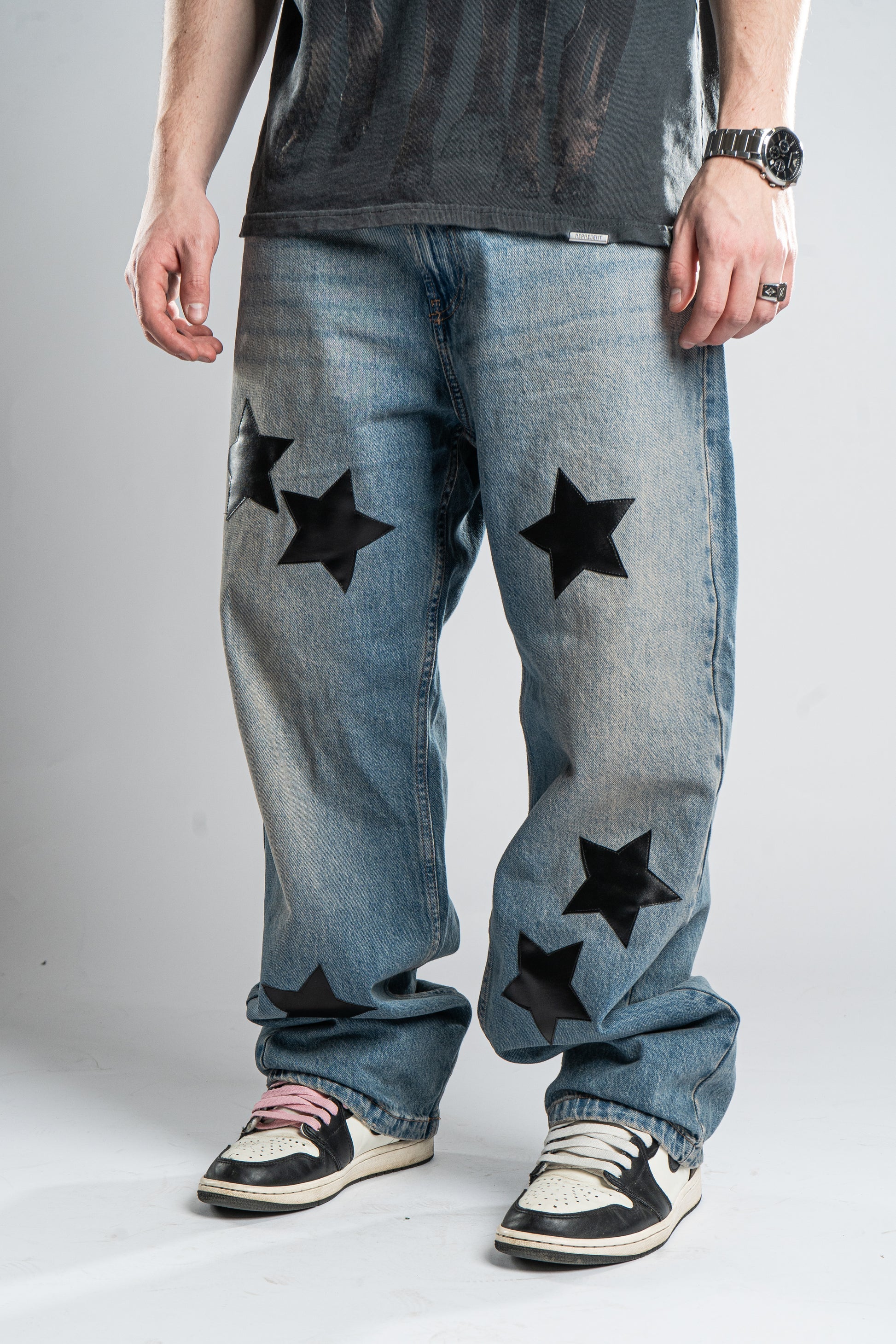 Custom Leather Star Jeans-Kalhoty-Custompantsprg-pikastore.cz