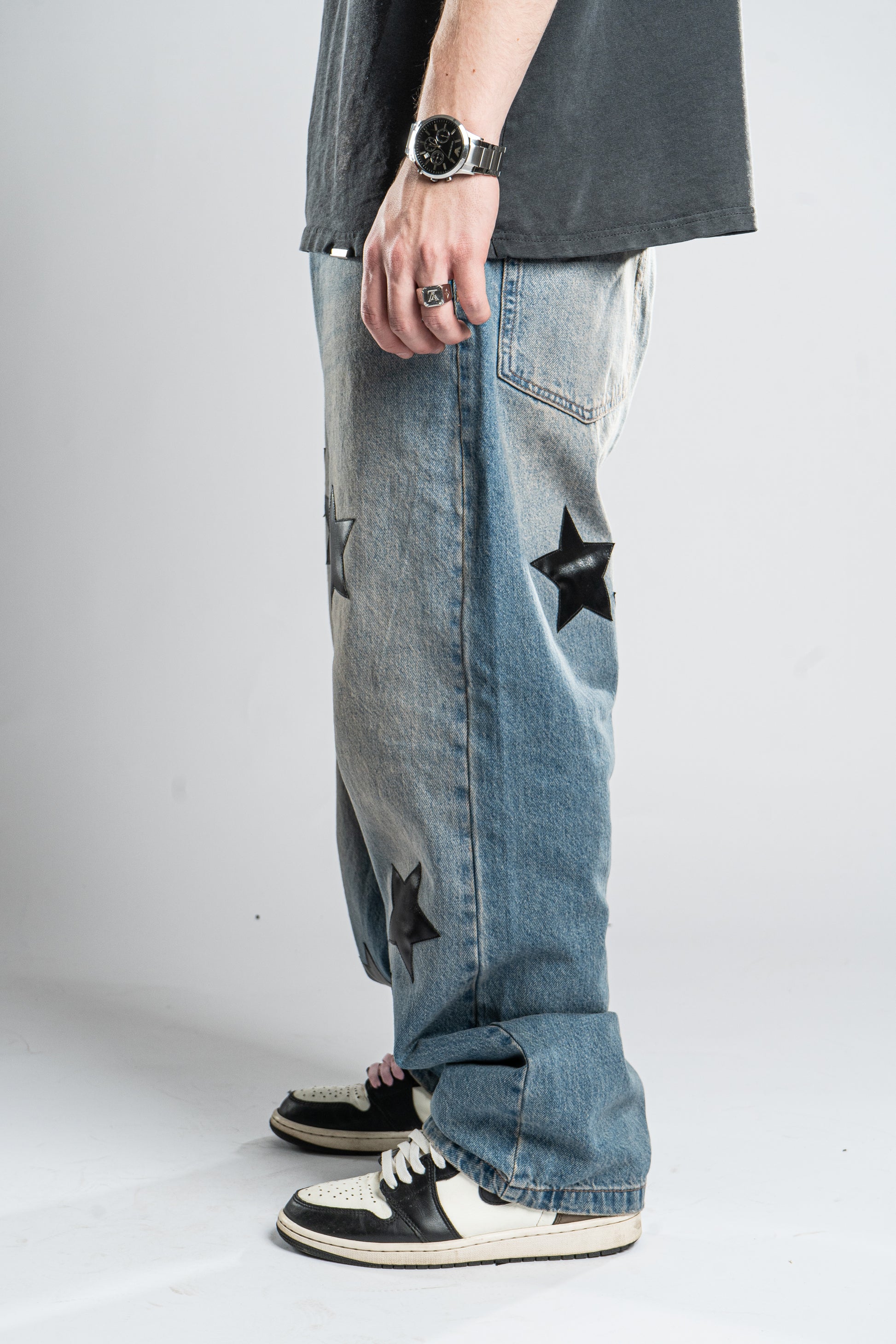 Custom Leather Star Jeans-Kalhoty-Custompantsprg-pikastore.cz