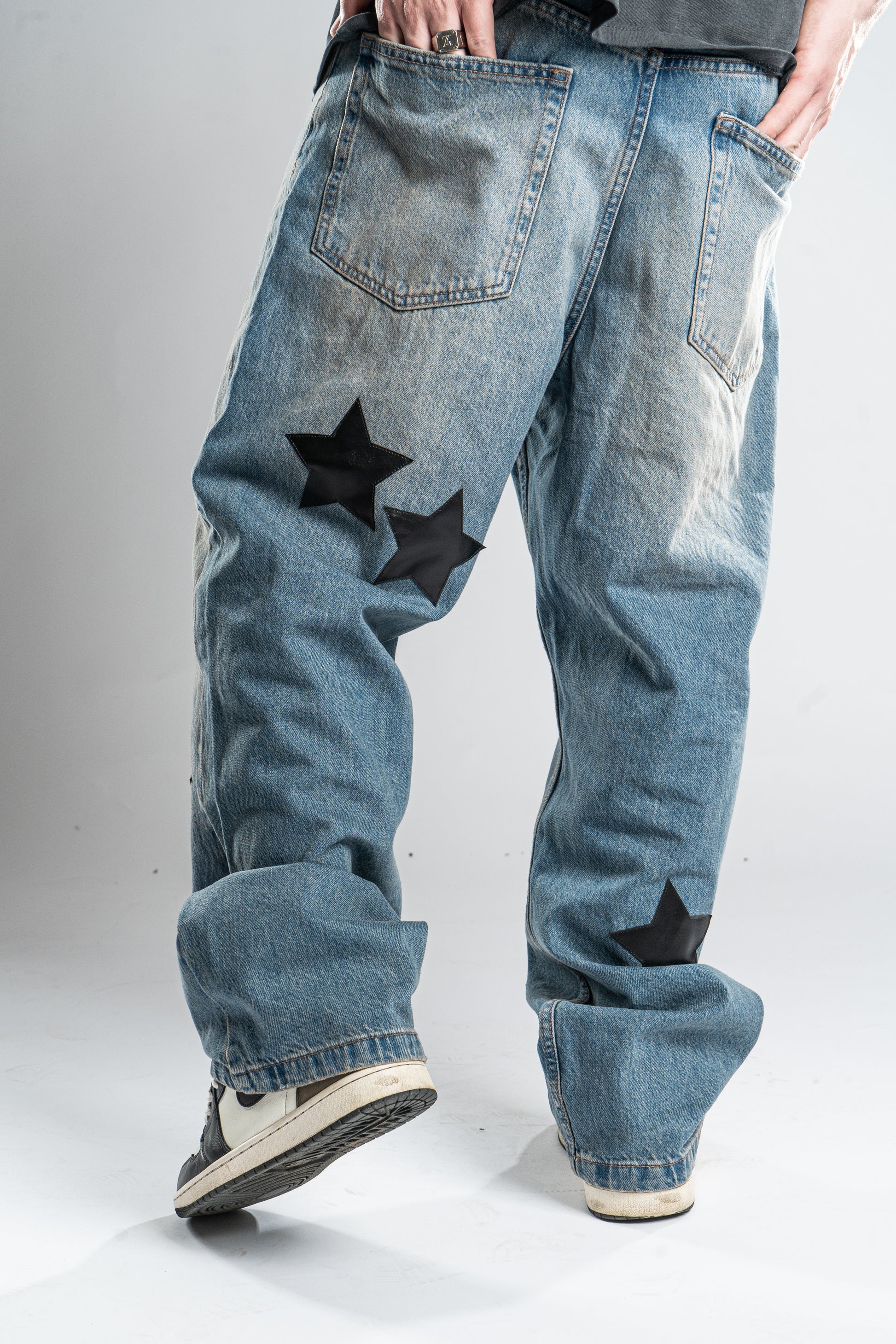 Custom Leather Star Jeans-Kalhoty-Custompantsprg-pikastore.cz