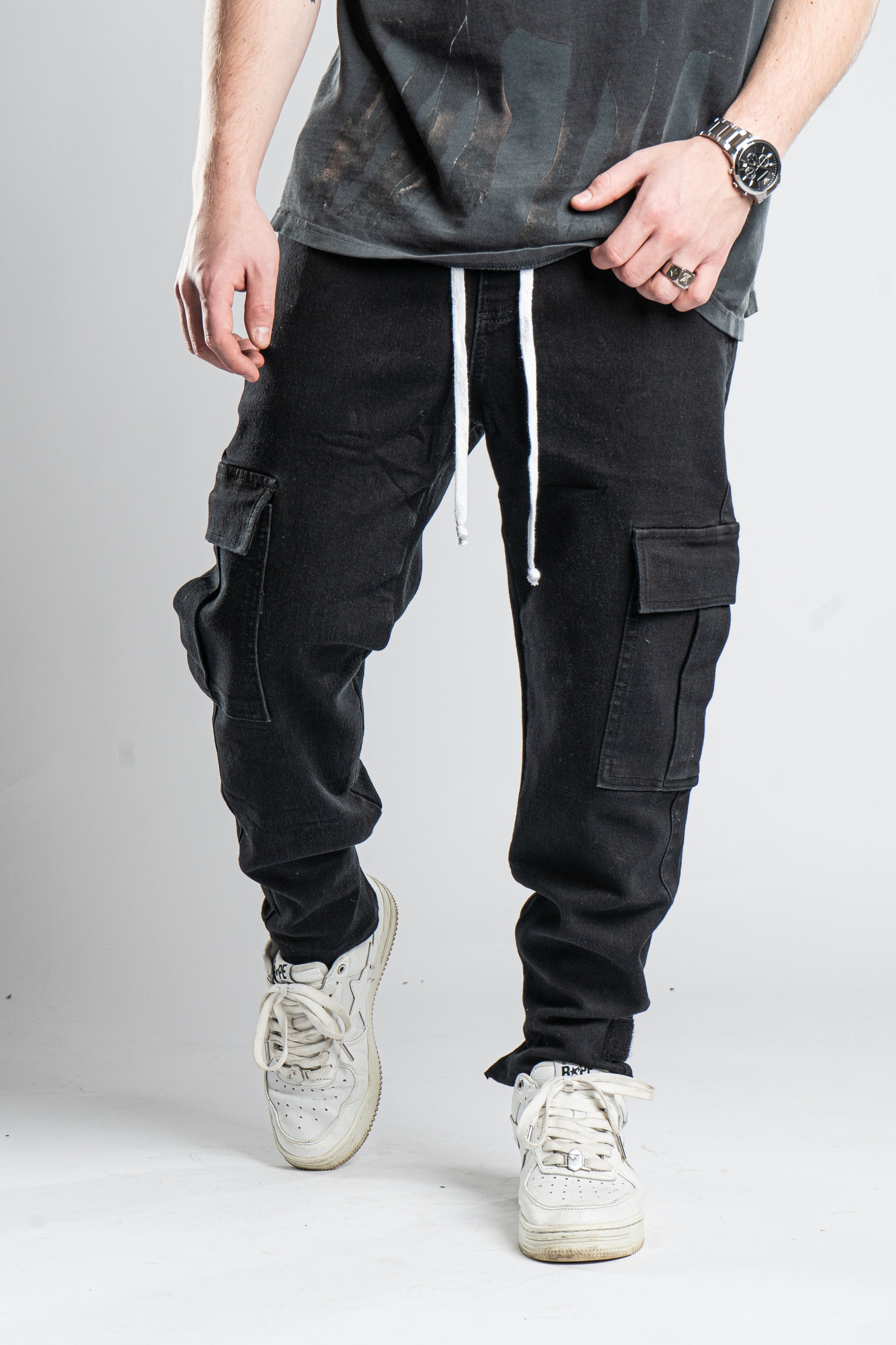 Custom Cargo Pants Black Jeans-Kalhoty-Custompantsprg-pikastore.cz