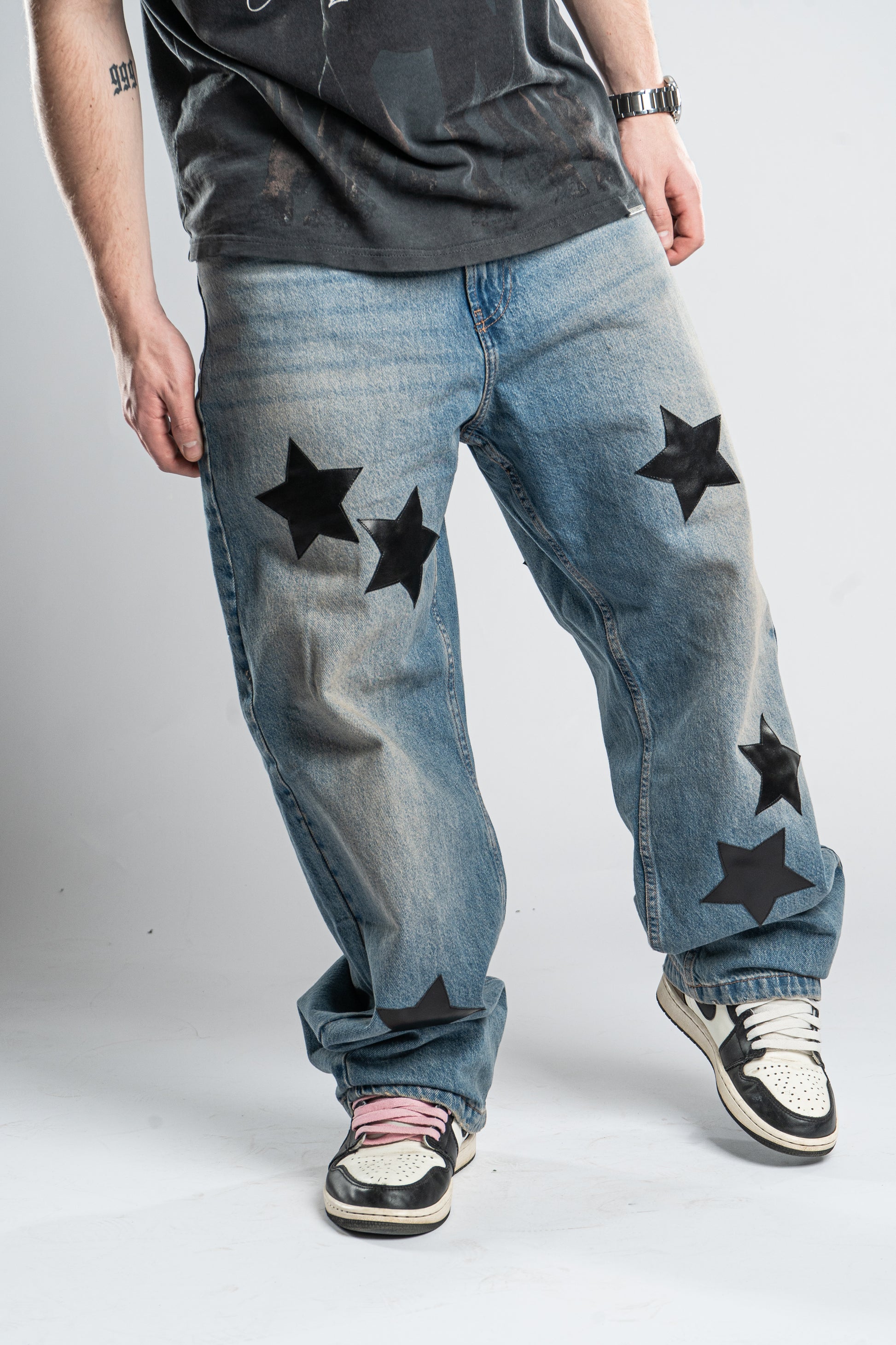 Custom Leather Star Jeans-Kalhoty-Custompantsprg-pikastore.cz