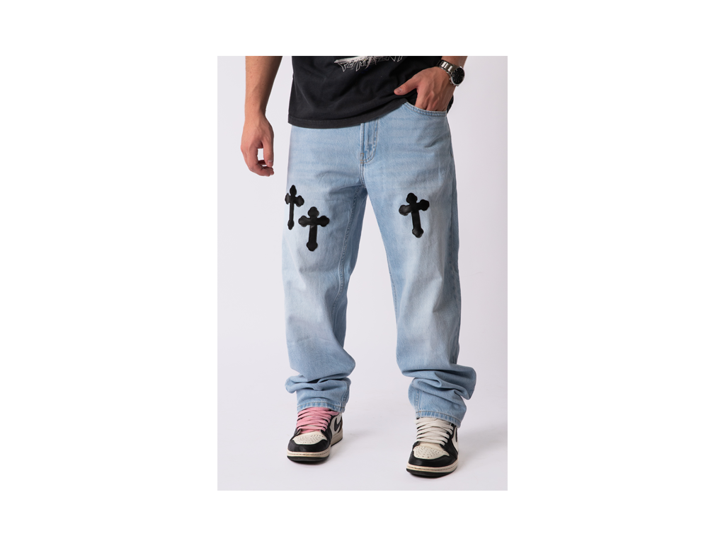 Custom Bleached Cross Jeans