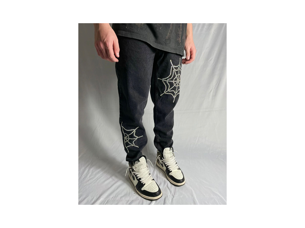 Custom Rhinestone Web Jeans