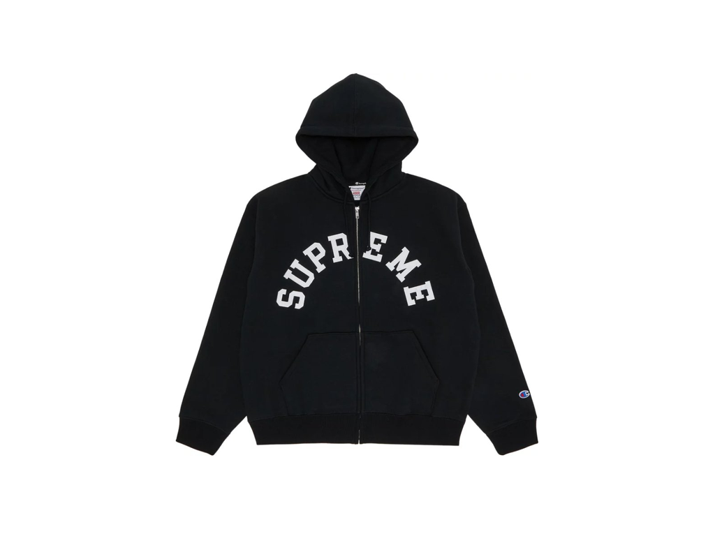 Supreme Champion Zip Up Hooded Sweatshirt Black