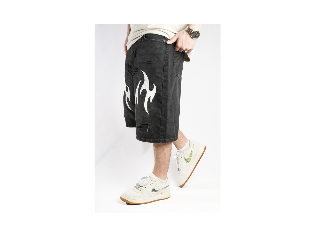 Custom Leather Tribal Shorts Black-Kalhoty-Custompantsprg-pikastore.cz
