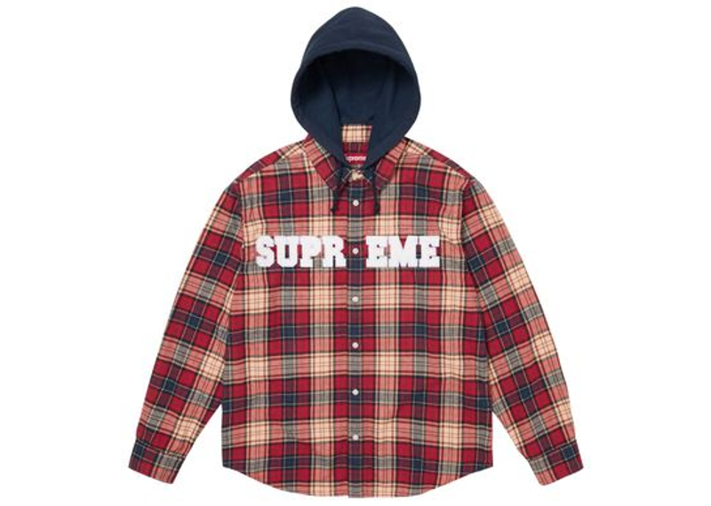 Supreme Applique Hooded Flannel Shirt Red