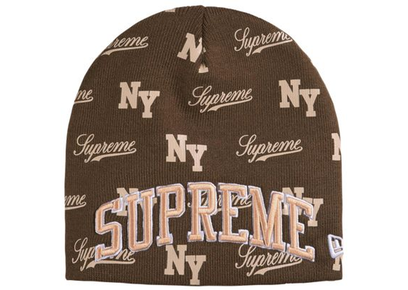 Supreme New Era Monogram Beanie Brown