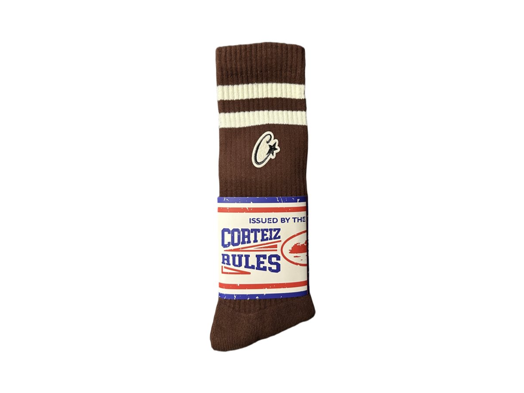 Corteiz Patch Socks Brown/White-Corteiz-pikastore.cz
