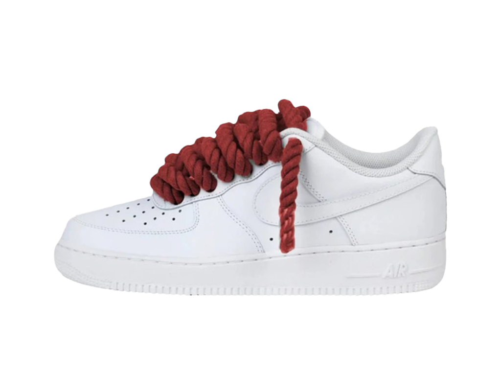 Nike Air Force 1 White Low 07 Rope Laces Burgundy Red