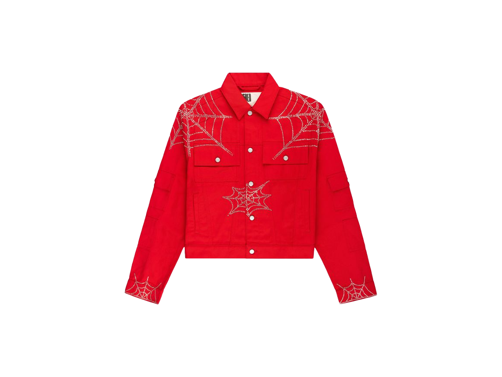Sp5der Web Denim Cropped Trucker Jacket Red-Sp5der-pikastore.cz