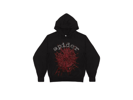 Sp5der Black Rhinestone Hoodie