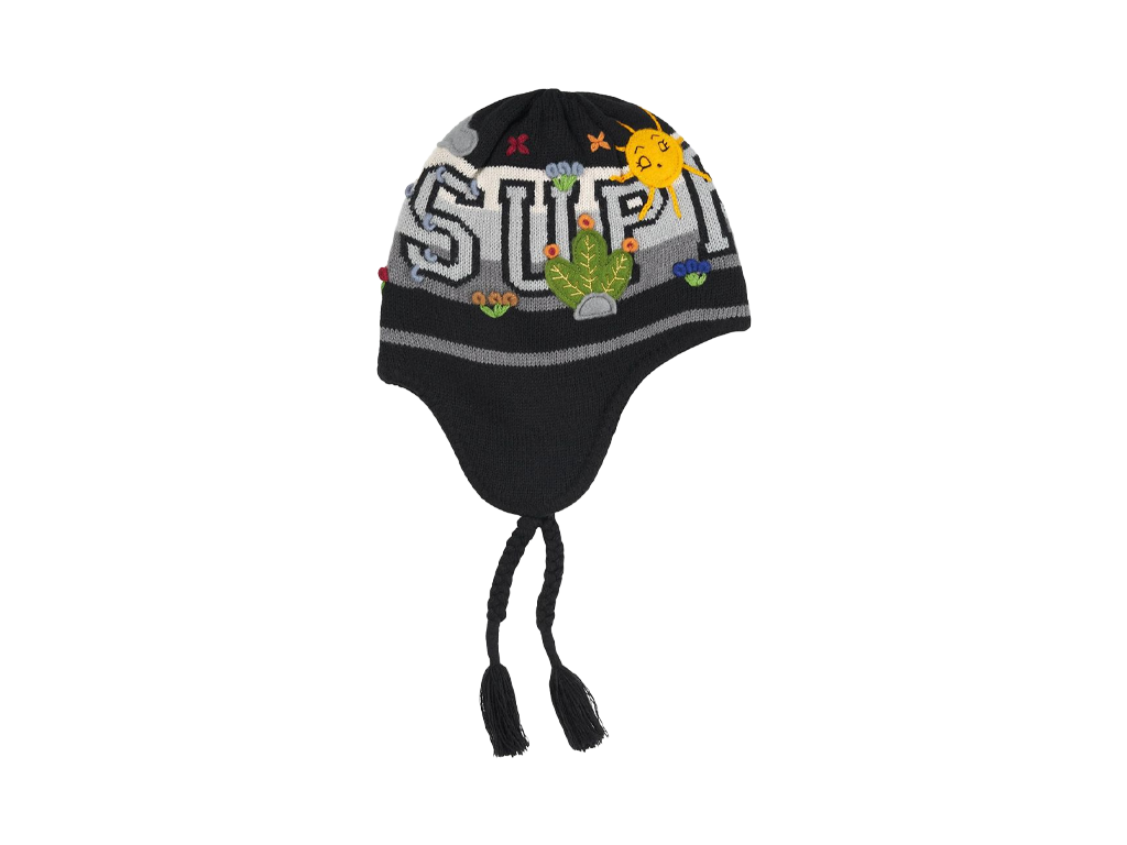 Supreme Felt Applique Earflap Beanie Black
