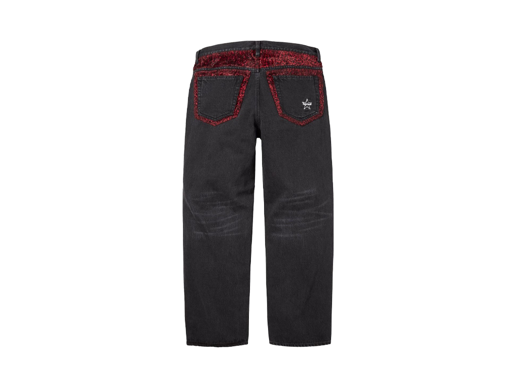 Supreme Leopard Faux Fur Loose Fit Jean Washed Black