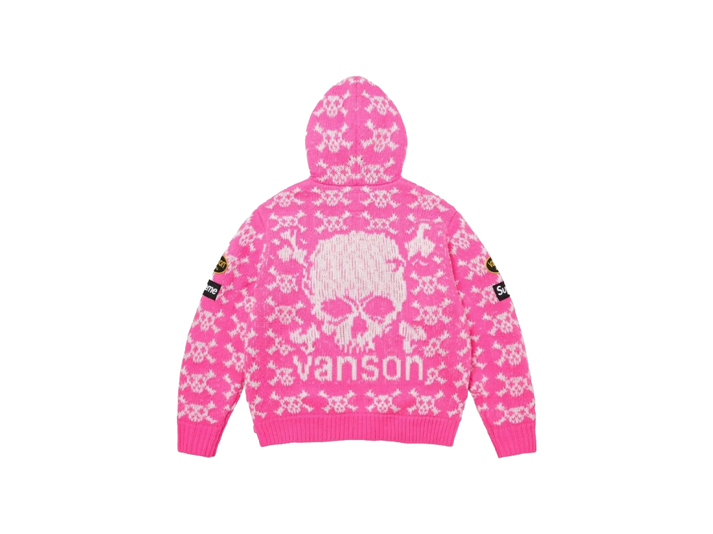 Supreme®/Vanson Leathers® Skull Zip Up Hooded Sweater Pink