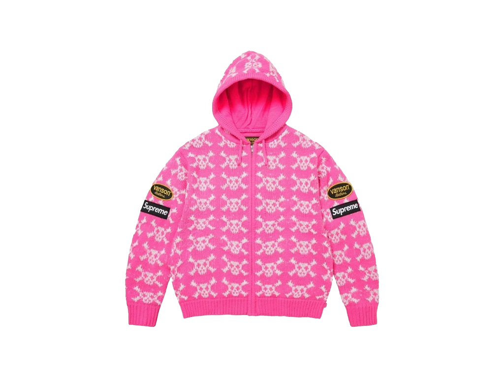 Supreme®/Vanson Leathers® Skull Zip Up Hooded Sweater Pink