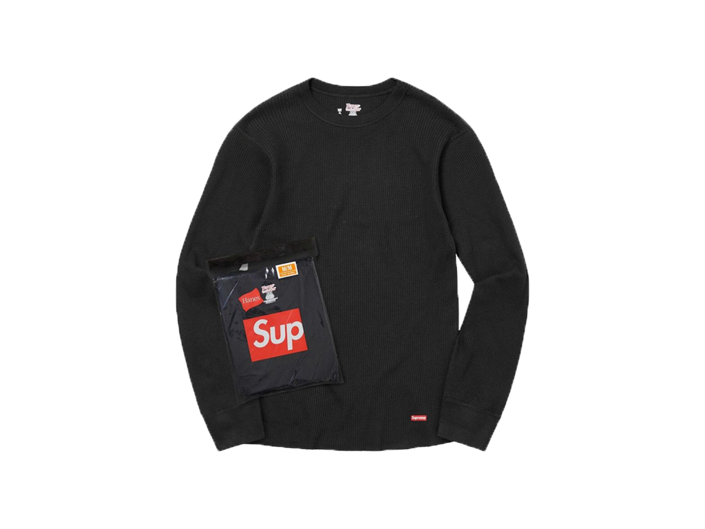 Supreme x Hanes Thermal Crew (1 Pack) Black-Supreme-pikastore.cz