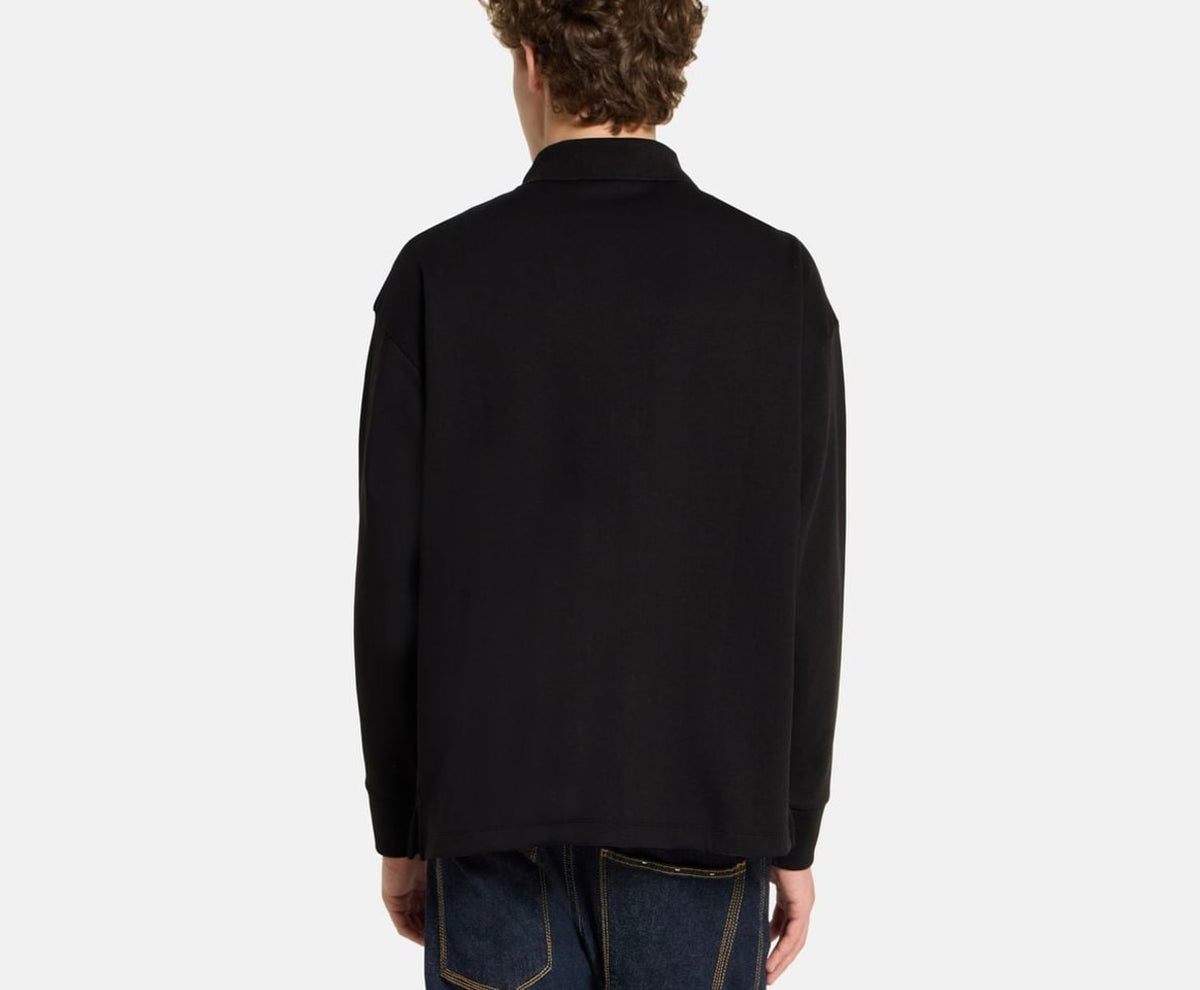 Calvin Klein Long-sleeved polo shirt Double Face Black – tričko – fotka 4 z 5
