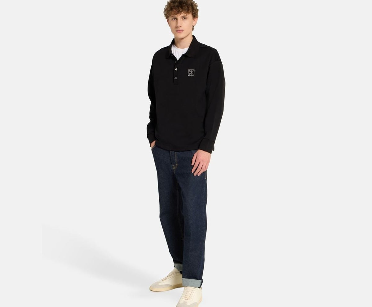 Calvin Klein Long-sleeved polo shirt Double Face Black – tričko – fotka 5 z 5