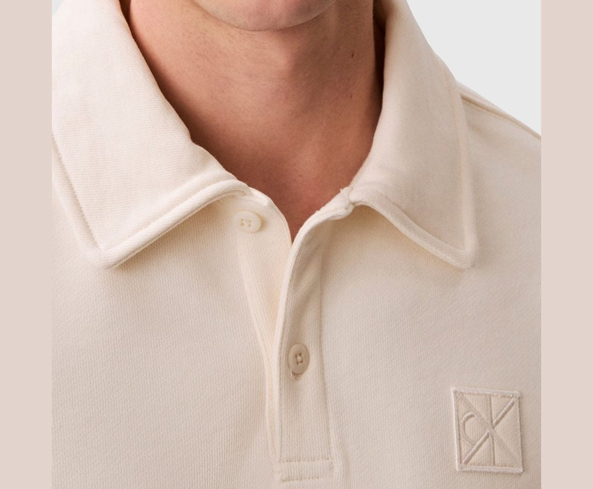 Calvin Klein Long-sleeved polo shirt Terry White – tričko – fotka 3 z 5