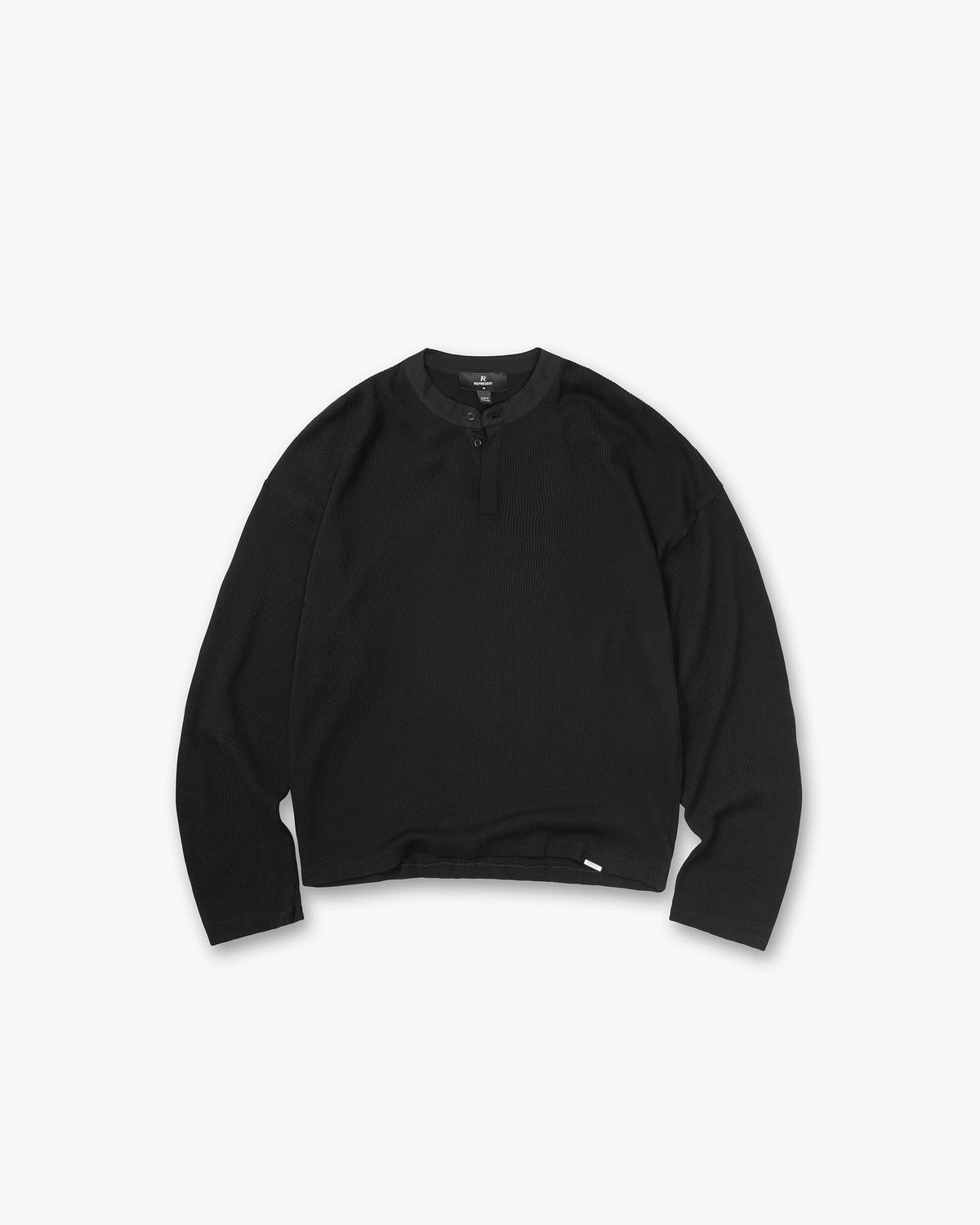 Represent Initial Henley Waffle Long Sleeve T-Shirt Jet Black