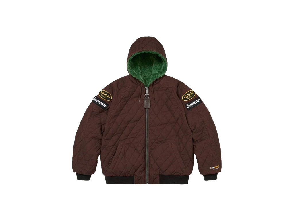 Supreme x Vanson Leathers Reversible Quilted Hooded Jacket Brown – jas – foto 3 van 3